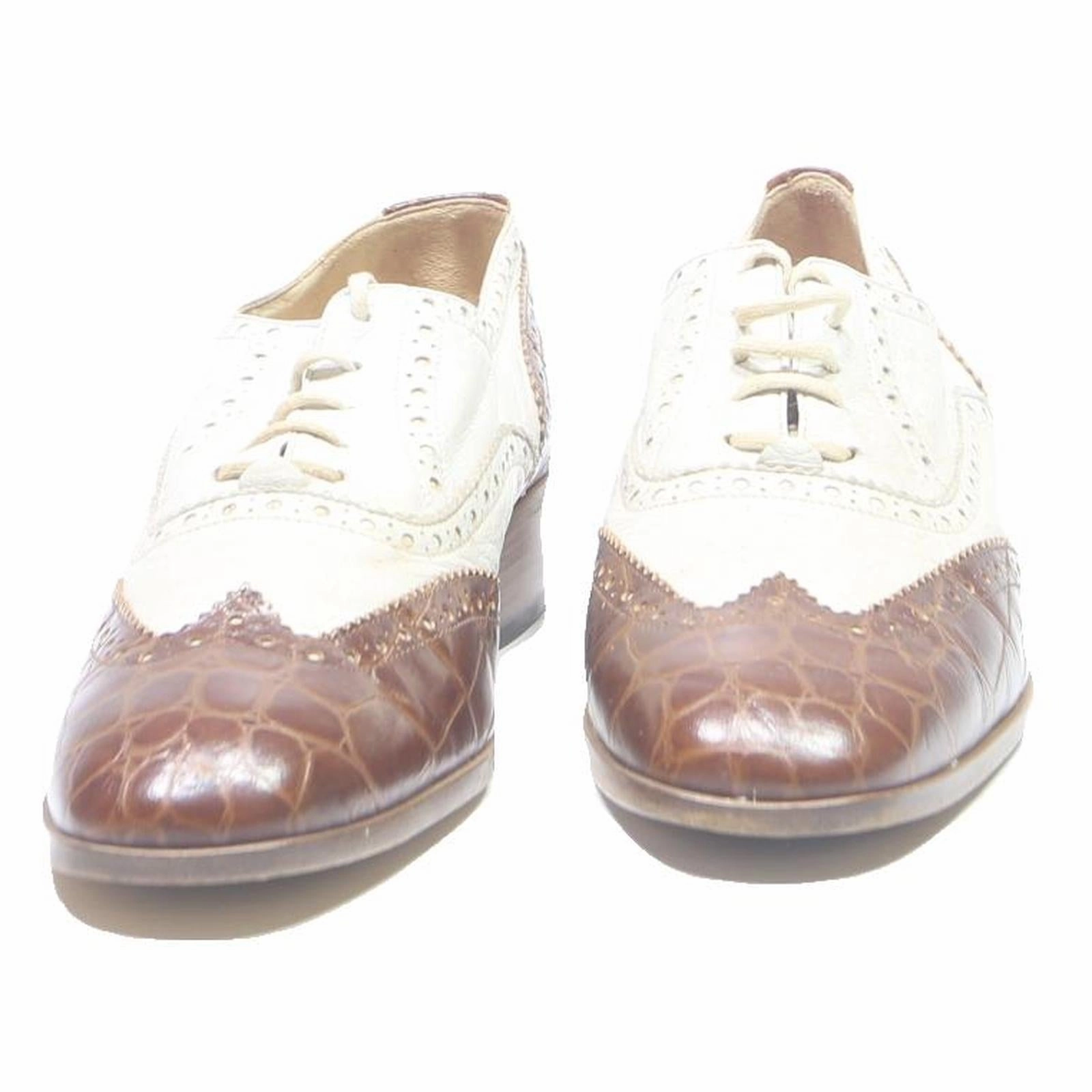 LARIO Womens Leather Brogue Shoes White & Brown UK 5 Classic Stylish Footwear Double Monk Brogues