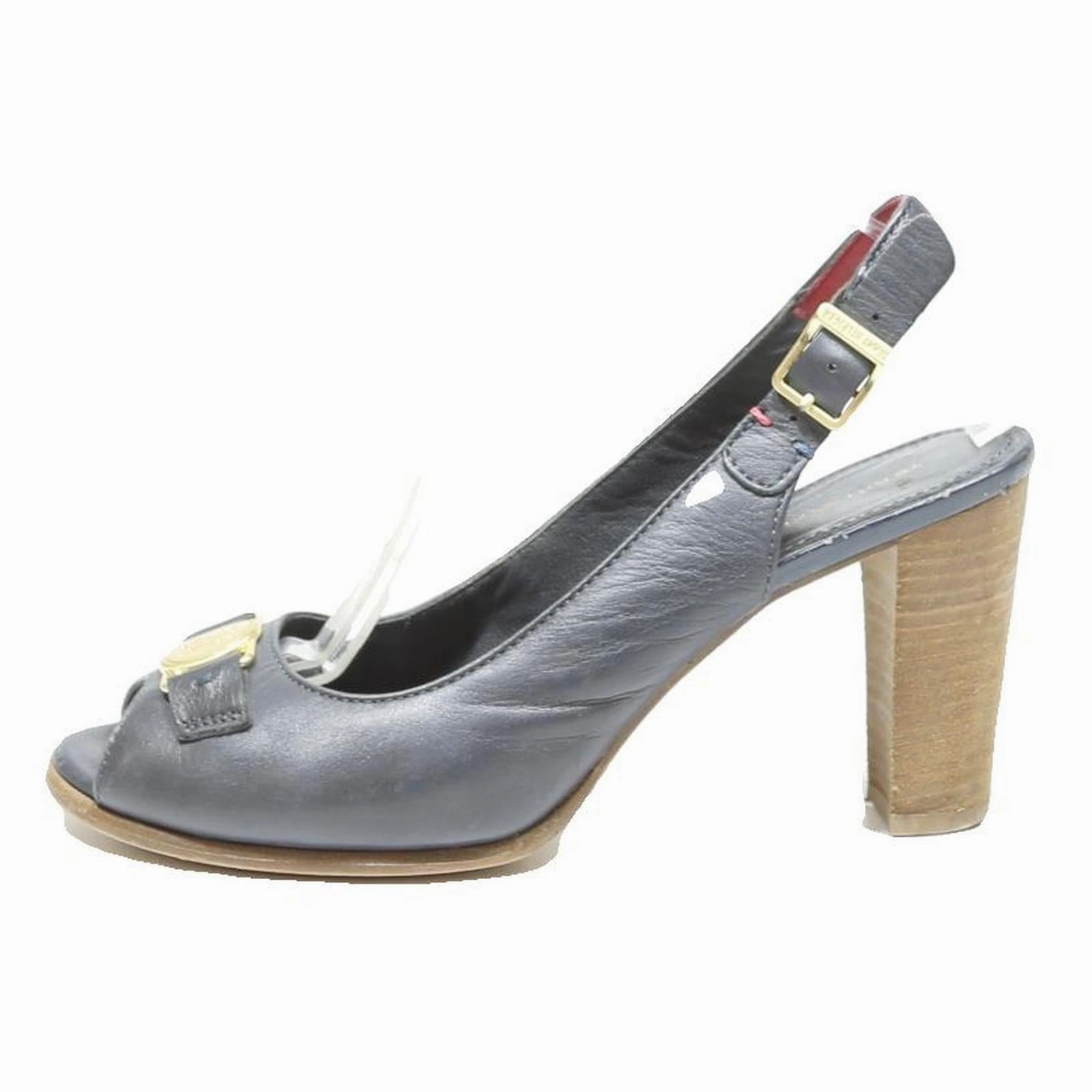 In High Heels Photos TOMMY HILFIGER Womens Leather Strappy Slingback Black UK 5 Buckle Detail Heels