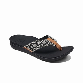 REEF Women's Ortho Woven Sandal - Black/White Flip Flops And Feet