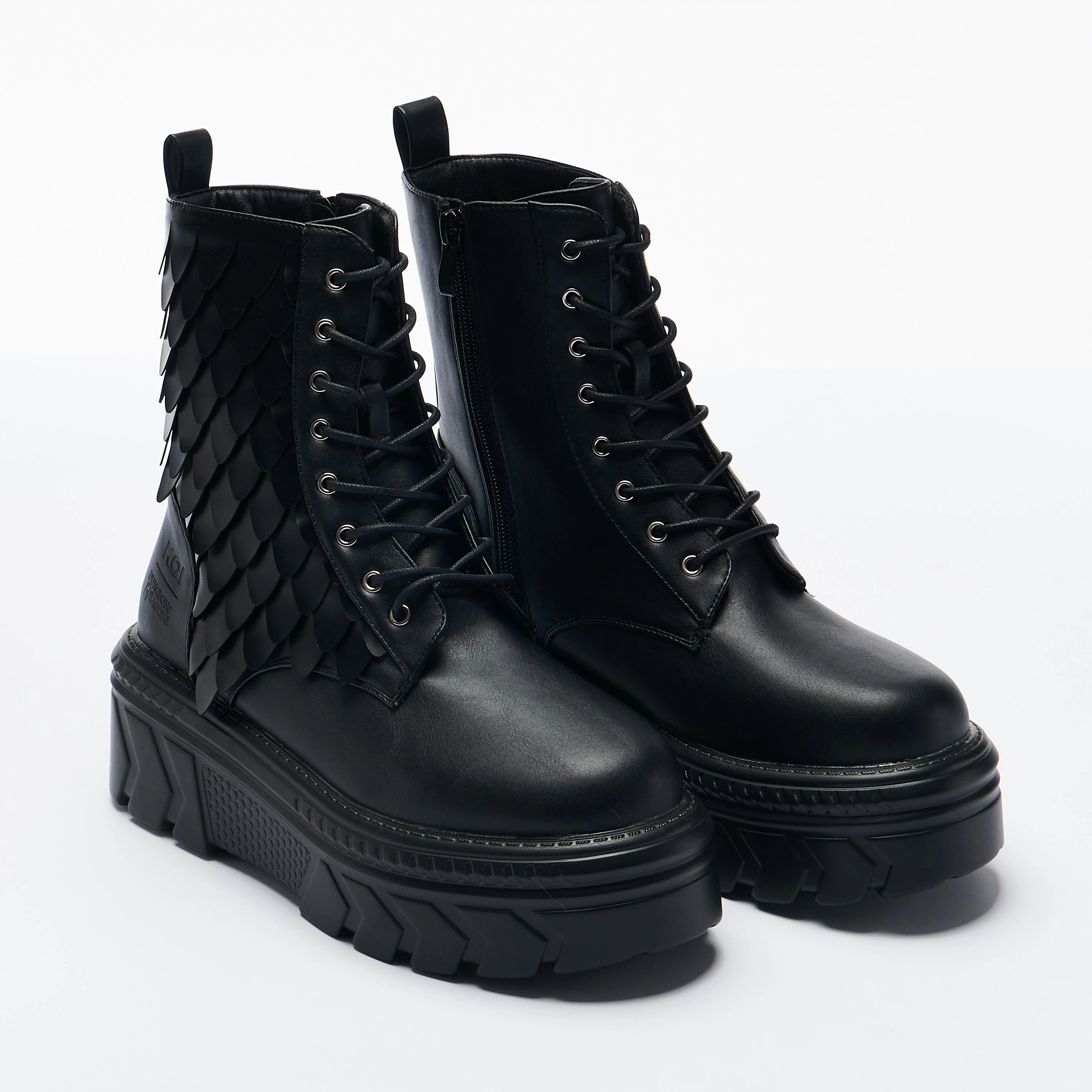 Draco Scale Chunky Stomper Boots - Black Boots Wedge Heel