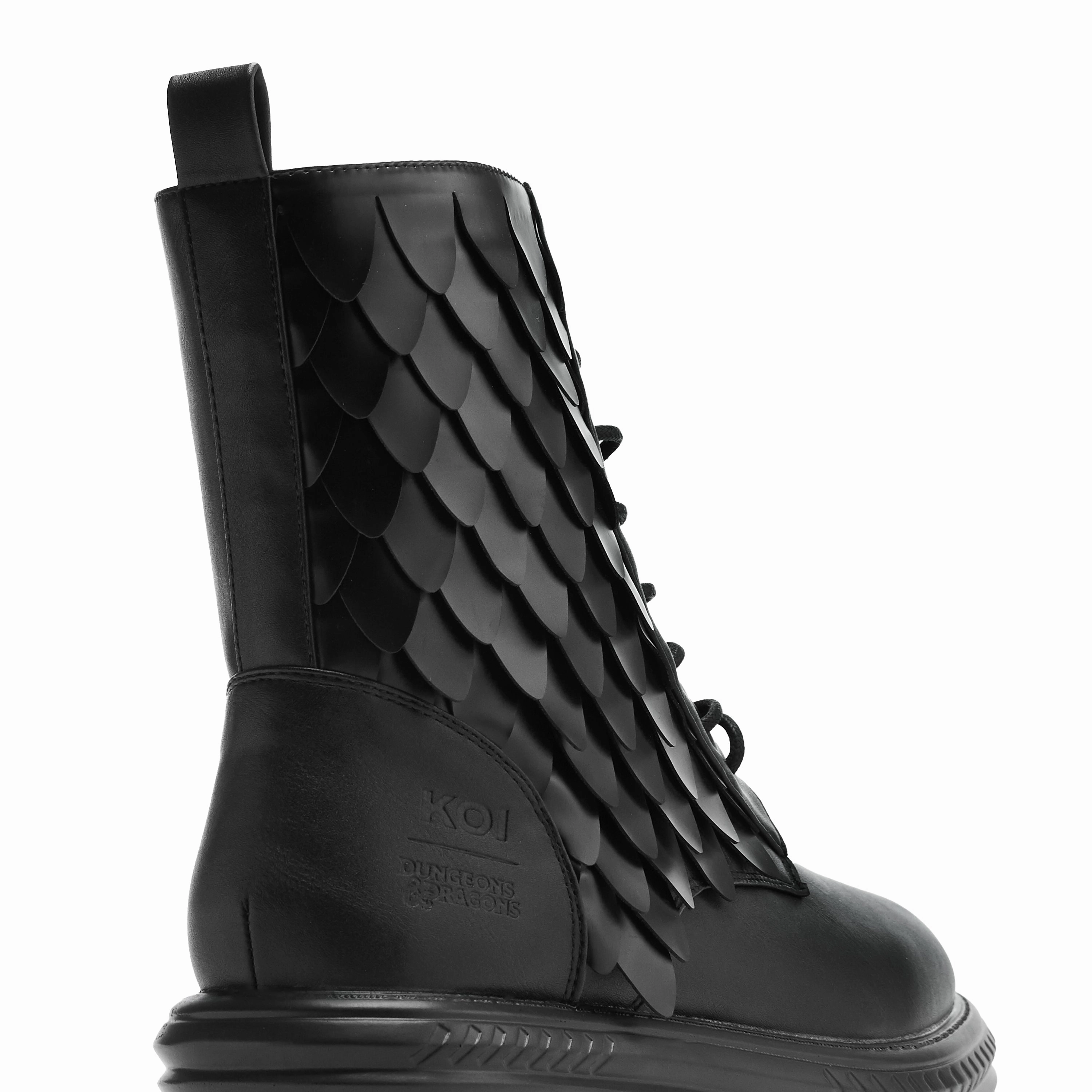 Draco Scale Chunky Stomper Boots - Black Leather Mid Calf Boots
