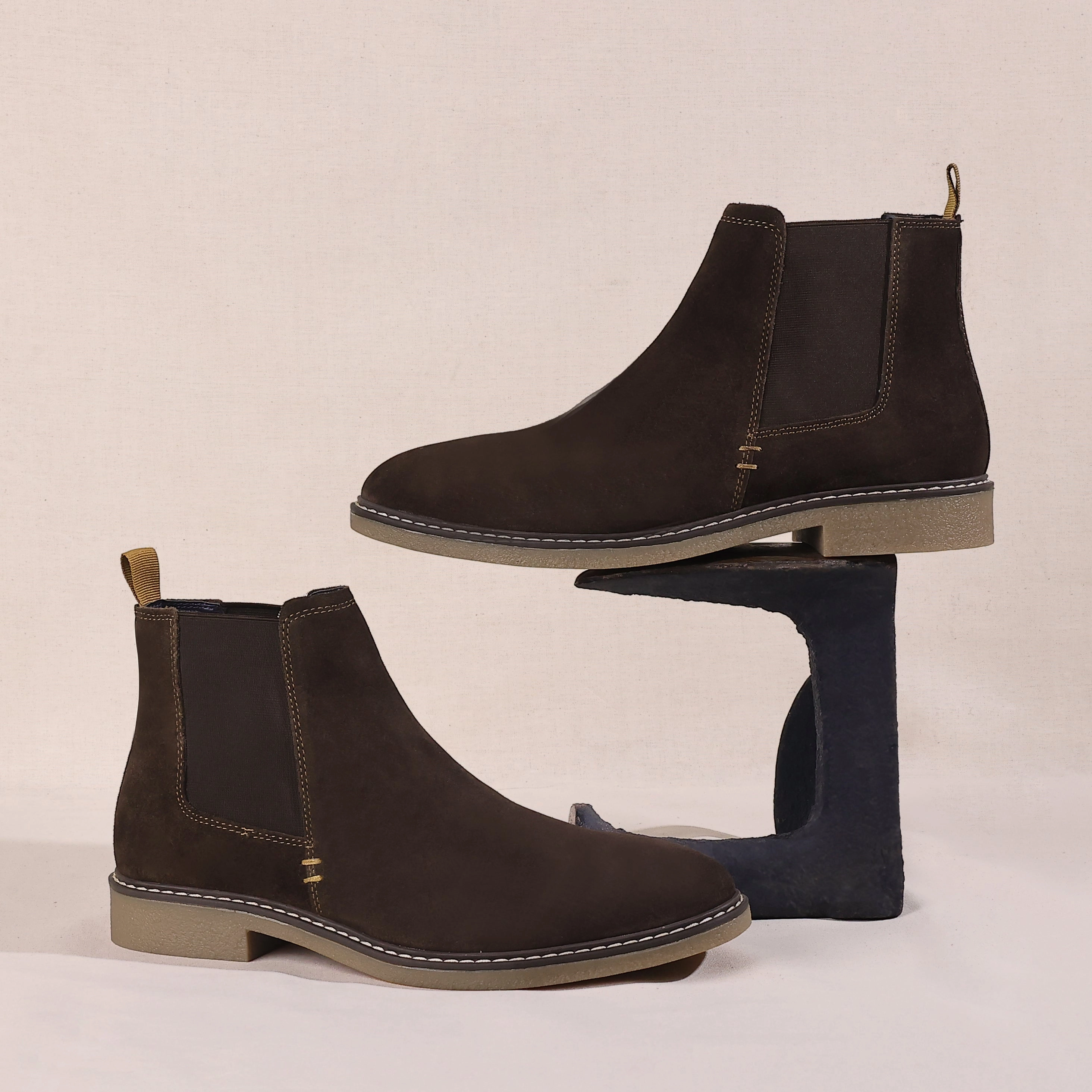 High Platform Chelsea Boots Pimlico Suede Leather Chelsea Boots - Brown