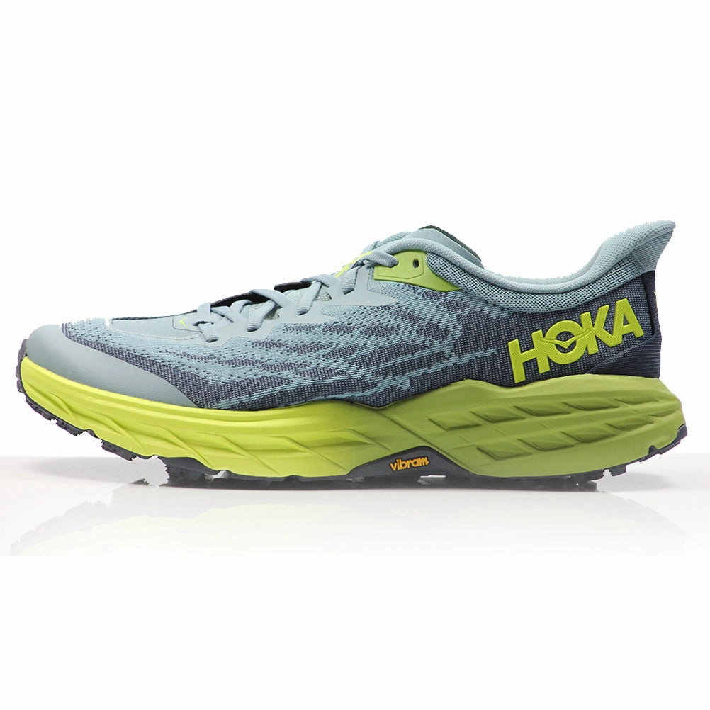 Gore-tex Running Shoes Hoka One One Speedgoat 5 Men's 2E Wide Fit Trail Shoe - Stone Blue/Dark Citron