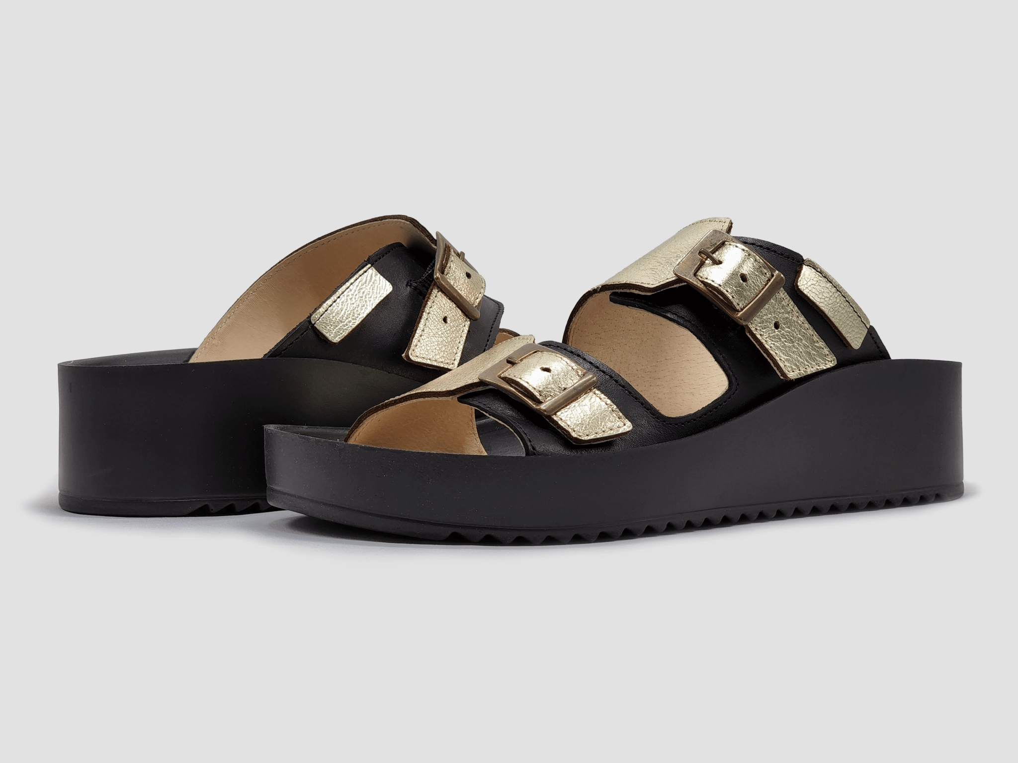 Women's Signature Leather Sandals - Black & Gold Holy Sandals Osrs