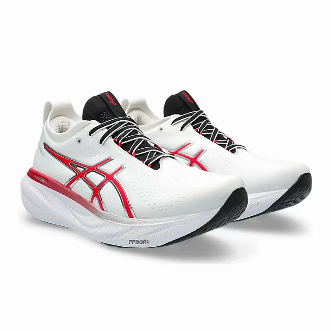 Mens ASICS GEL-Nimbus 25 Anniversary - White / Classic Red Asics Running Shoes Long Distance