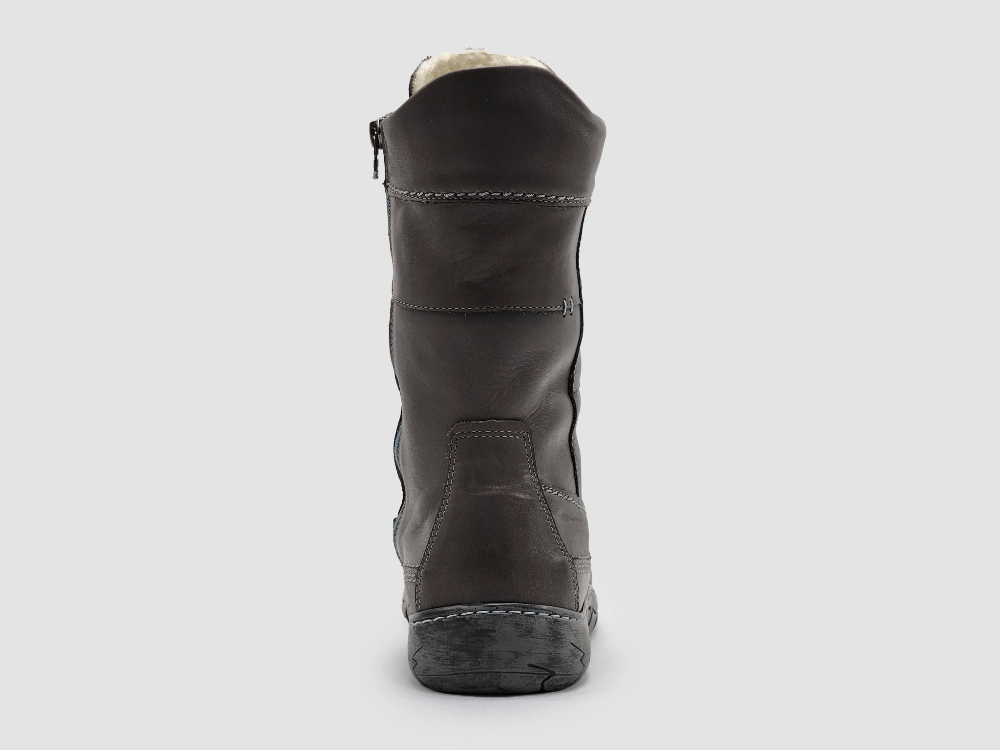 Womens Original Tall Thick Wool-Lined Zip-Up Leather Boots - Dark Grey Black Knee High Boots