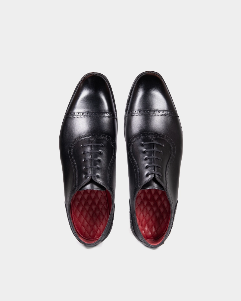 Heeled Lace Up Oxfords Black Brogue Oxford with Rubber Half Soles