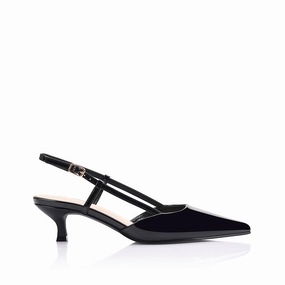 Lucas Slingback Kitten Heels - Black Patent Memory Foam Shoes