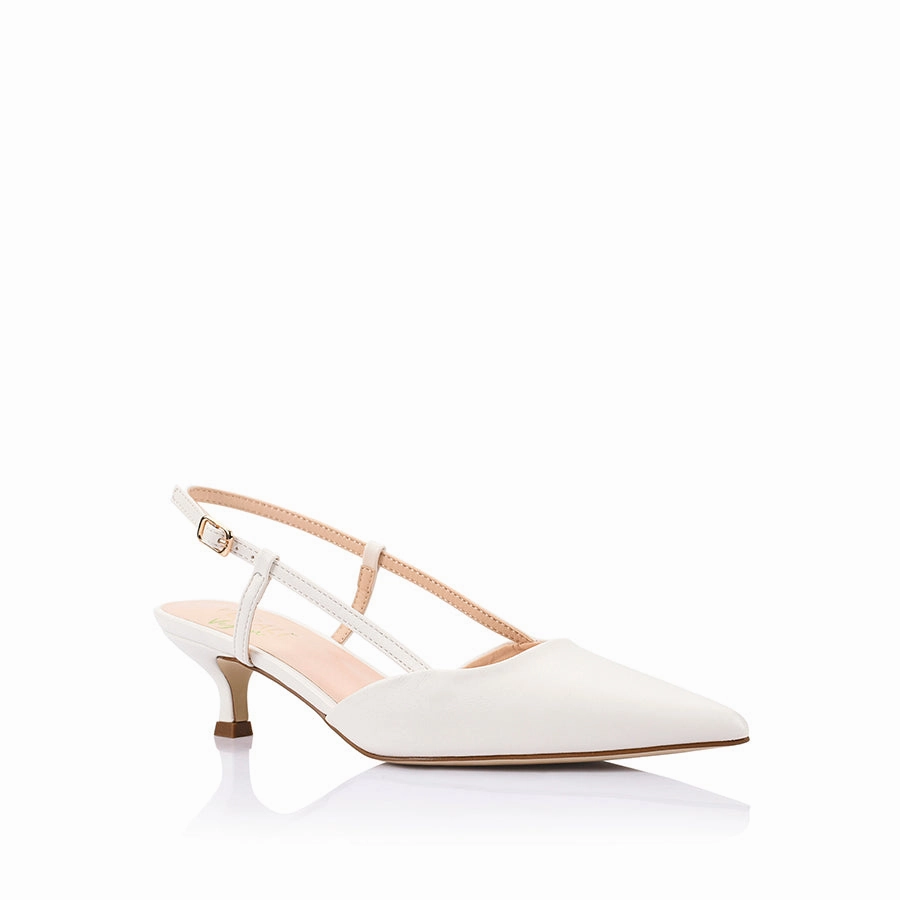 High On Heels Lucas Slingback Kitten Heels - Chalk White