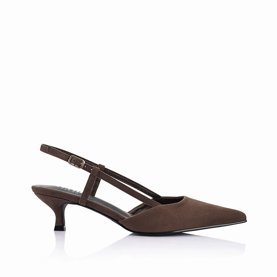 Lucas Slingback Kitten Heels - Chocolate Brown Micro High Heel Sock Booties