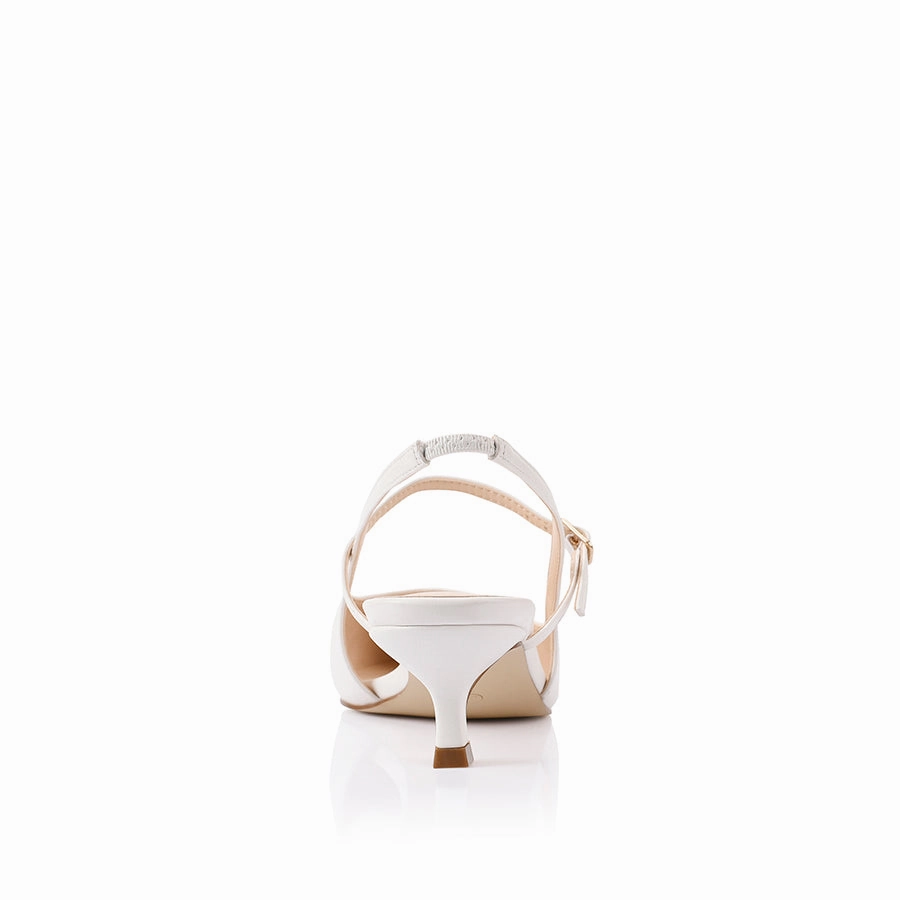 Luce Slingback Kitten Heels - Chalk White Silhouette Of High Heels
