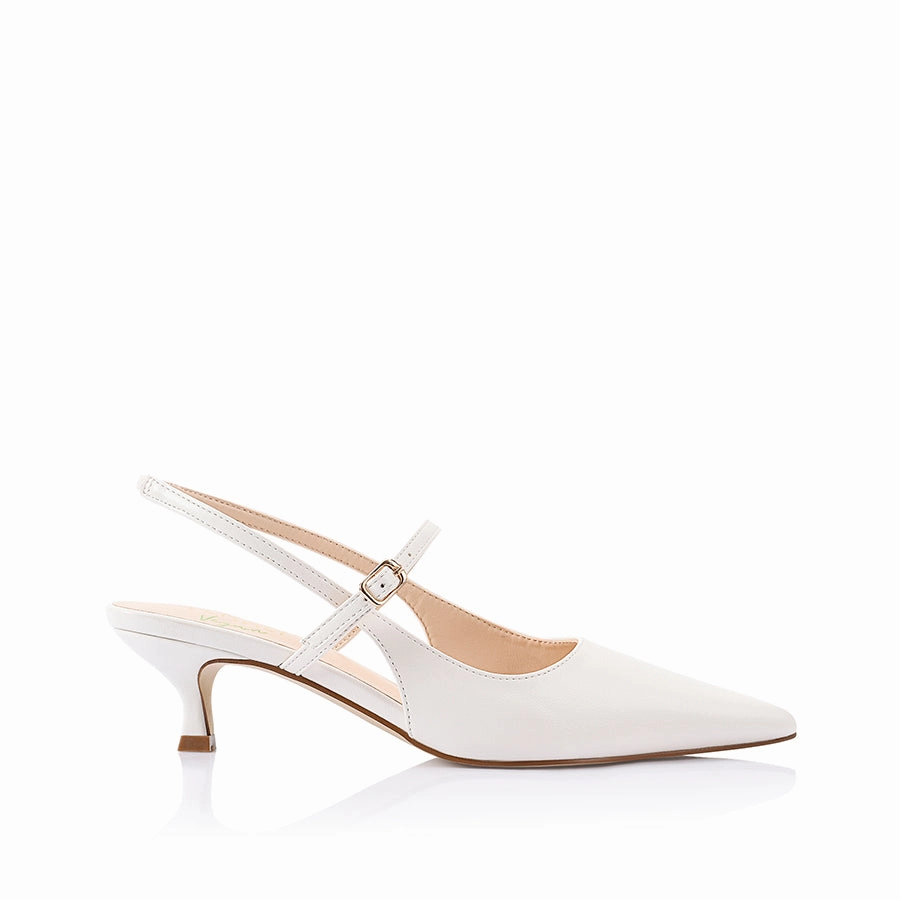 Luce Slingback Kitten Heels - Chalk White Ivory Peep Toe High Heels