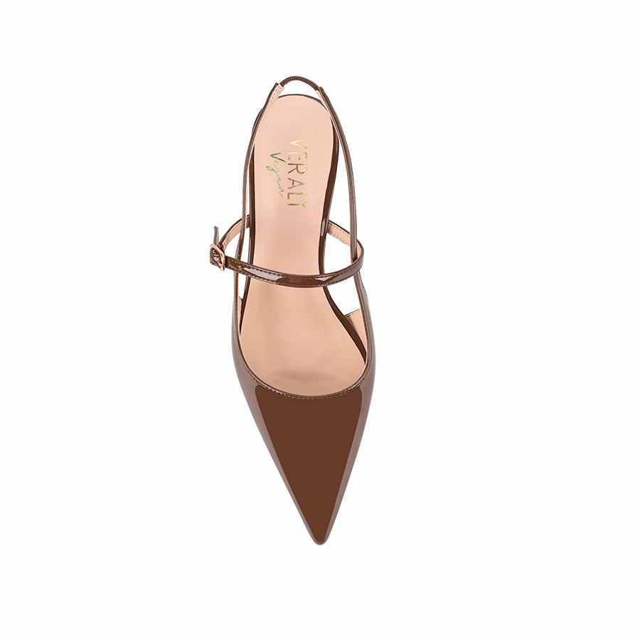 Knee High Open Toe Heels Luce Slingback Kitten Heels - Cocoa Brown Patent