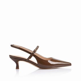 Biggest High Heels Ever Luce Slingback Kitten Heels - Cocoa Brown Patent