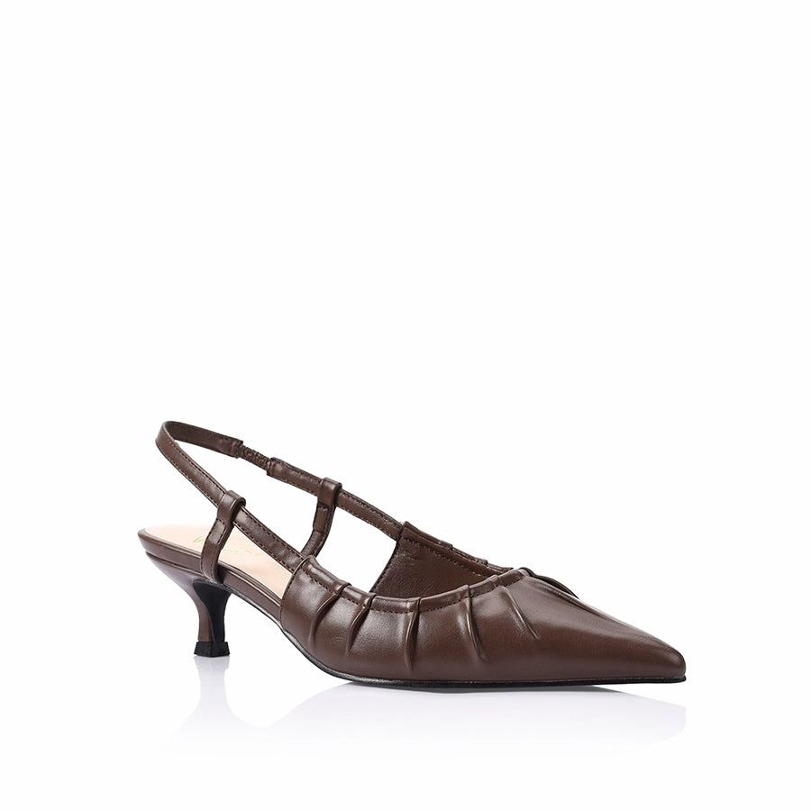 Lucius Slingback Kitten Heels - Chocolate Brown High Heeled Buckle Boots