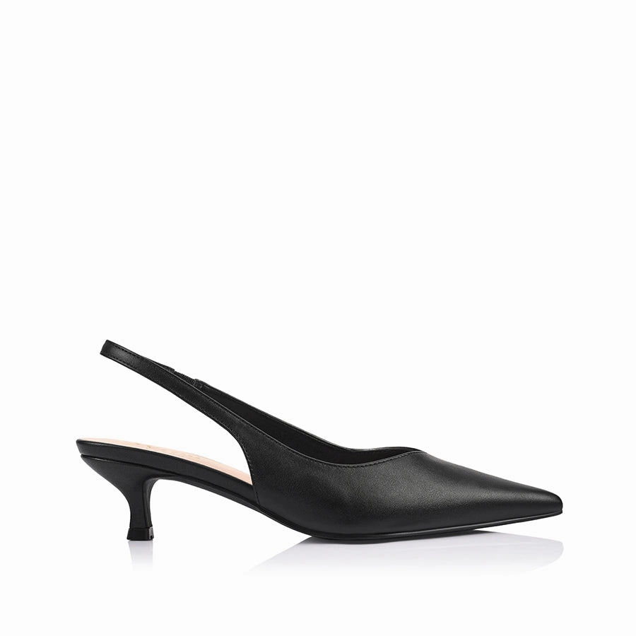 Lush Slingback Kitten Heels - Black Sexy High Heel Shoes