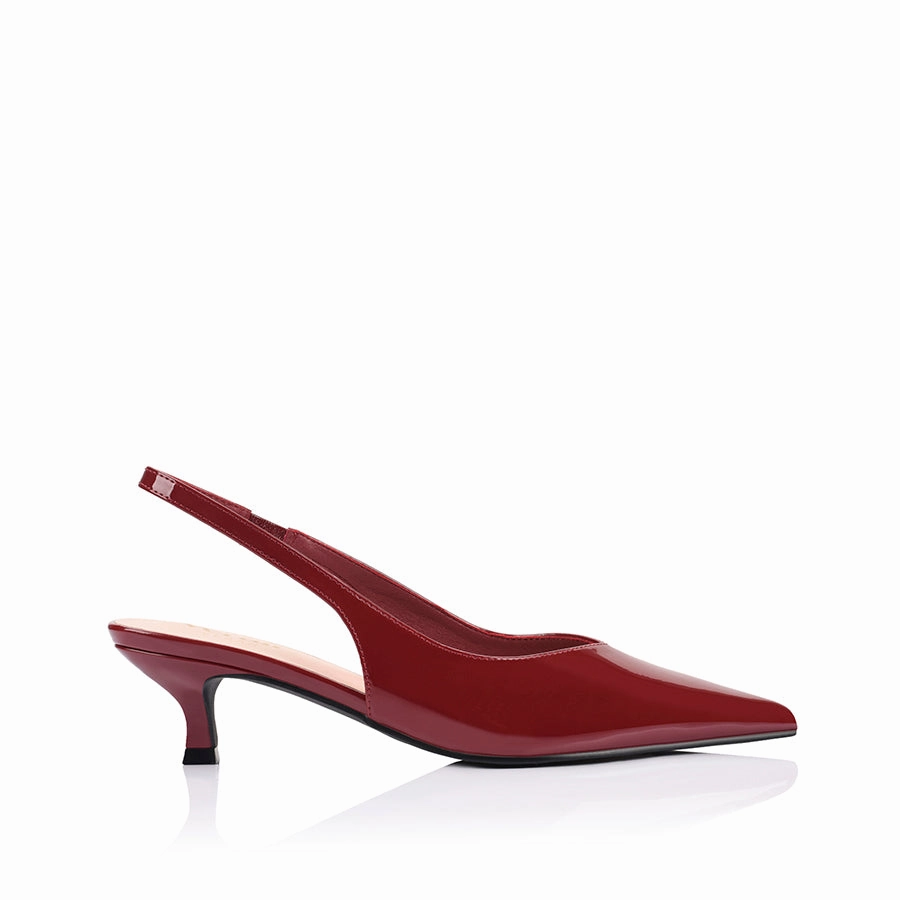 Lush Slingback Kitten Heels - Wine Patent High Heels And Bags