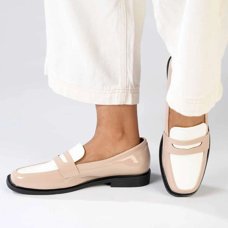 Madison Bliss 2 Tone Slip On Loafers - Nude / White Suit And Brogues