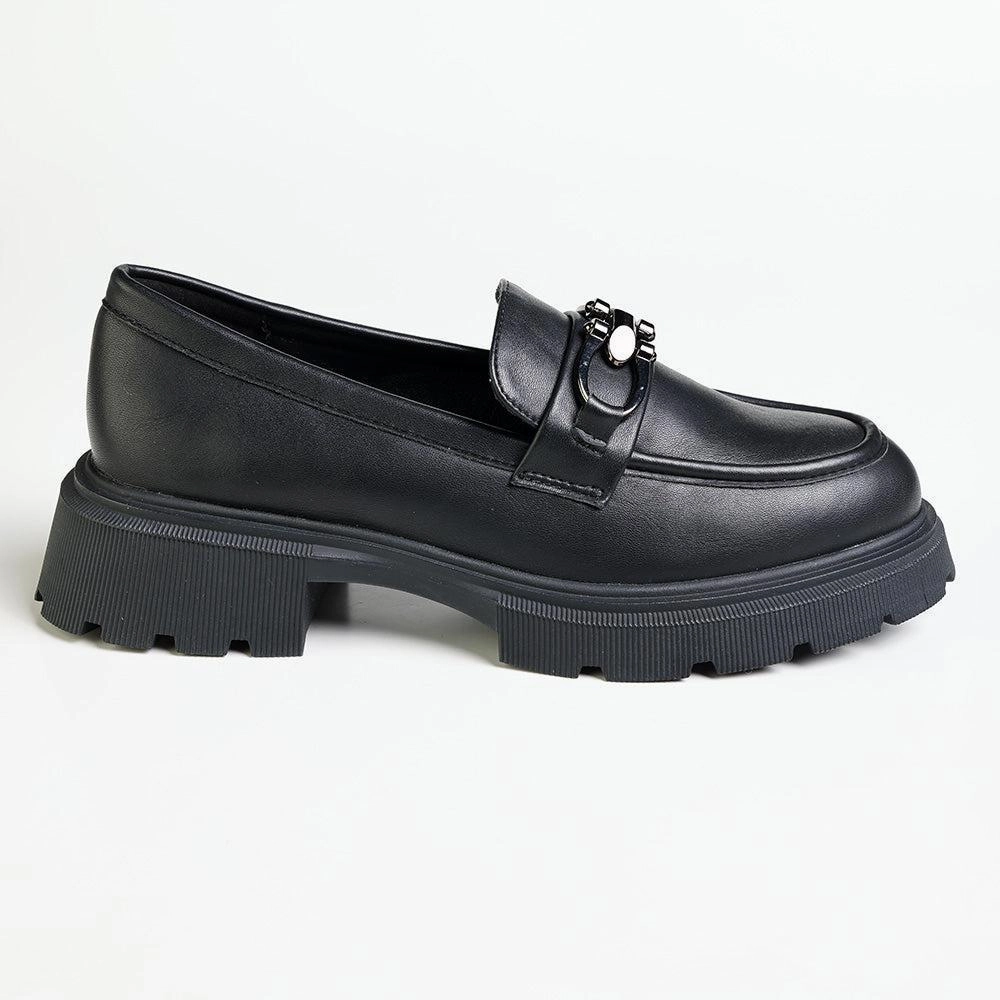Madison Paris Metal Trim Loafers - Black Suede Semi Brogue