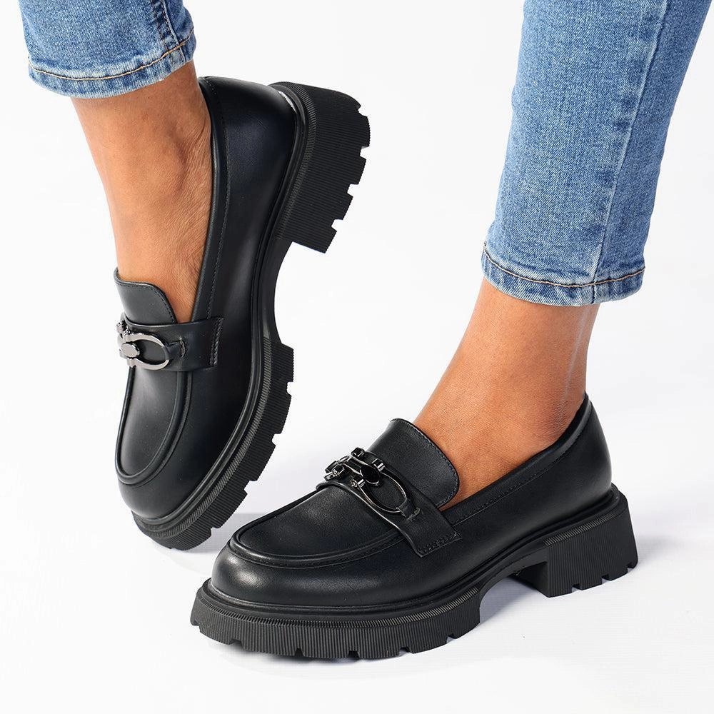 Madison Paris Metal Trim Loafers - Black Delight Brogue