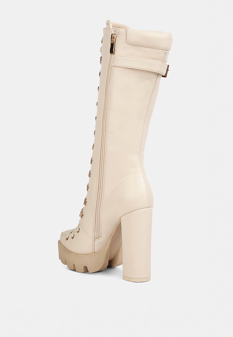 Knee High Boots Chunky magnolia cushion collared lace up boots