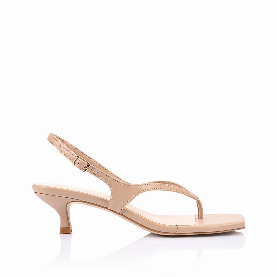 High Heel Pumps Ankle Strap Marnie Kitten Heel Sandals - Beige