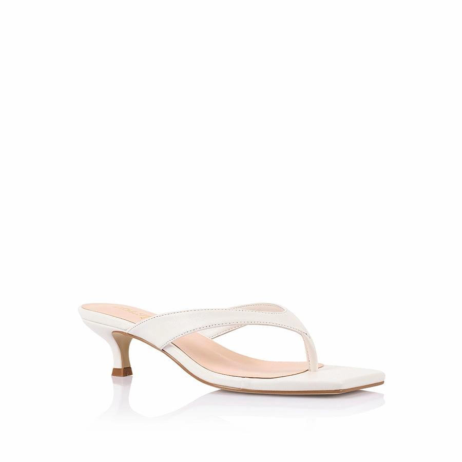 Tape Dispenser Heel Martha Kitten Heel Thongs - Chalk White