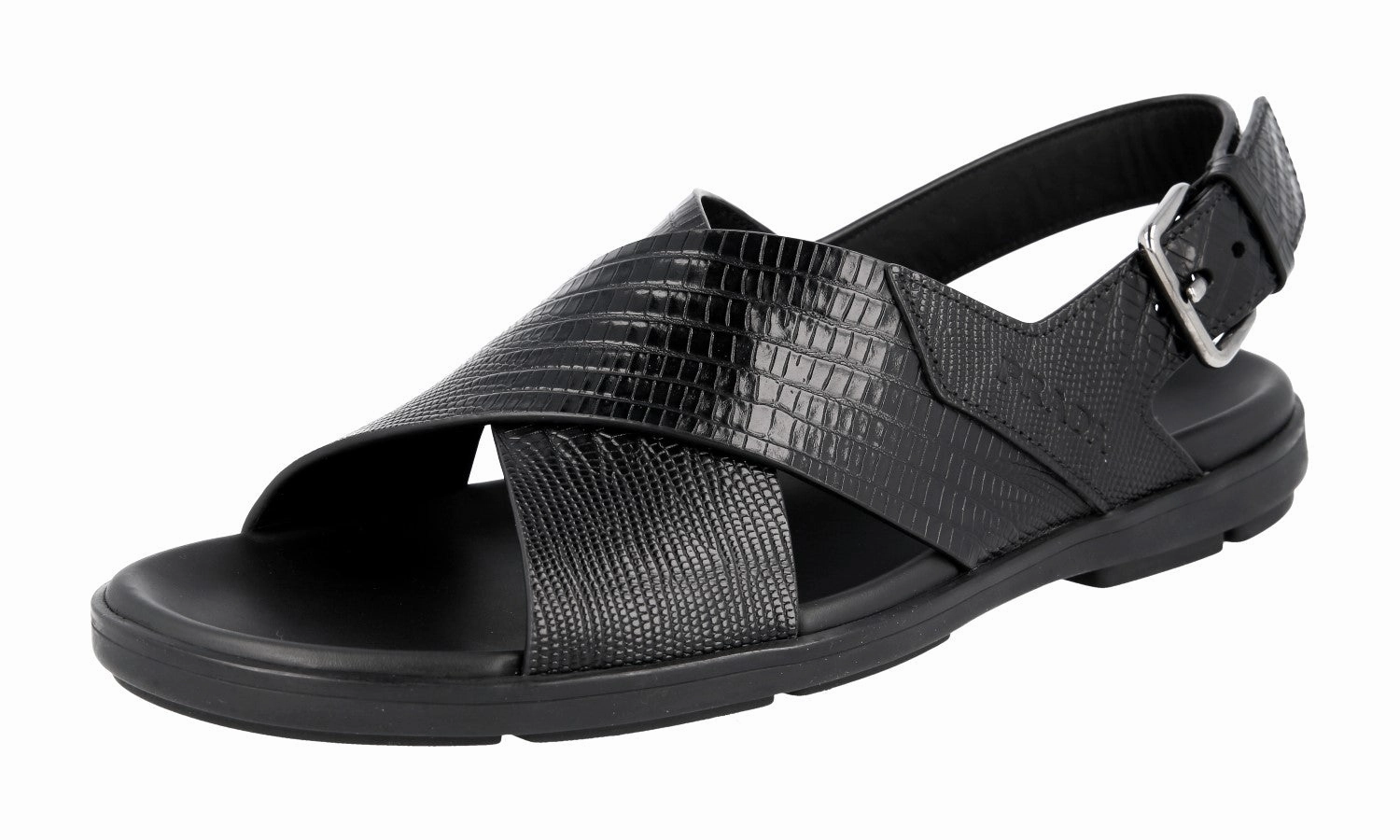 Prada Men's Black Leather Sandals 2X3033 Wood Platform Sandals