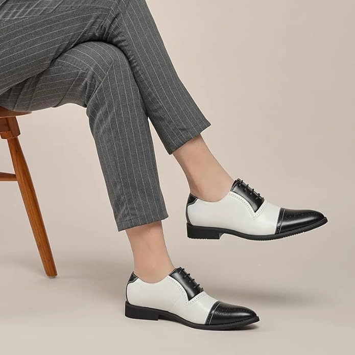 Men Oxford Dress Shoes Multicolor Brogues Wing Tips Lace Up Patchwork Two Tone Color Matching Punched Round Toe Brogues Shoes Vs Oxford