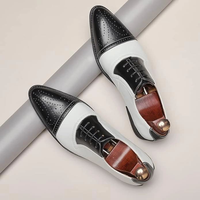 Men Oxford Dress Shoes Multicolor Brogues Wing Tips Lace Up Patchwork Two Tone Color Matching Punched Round Toe Brogue Country