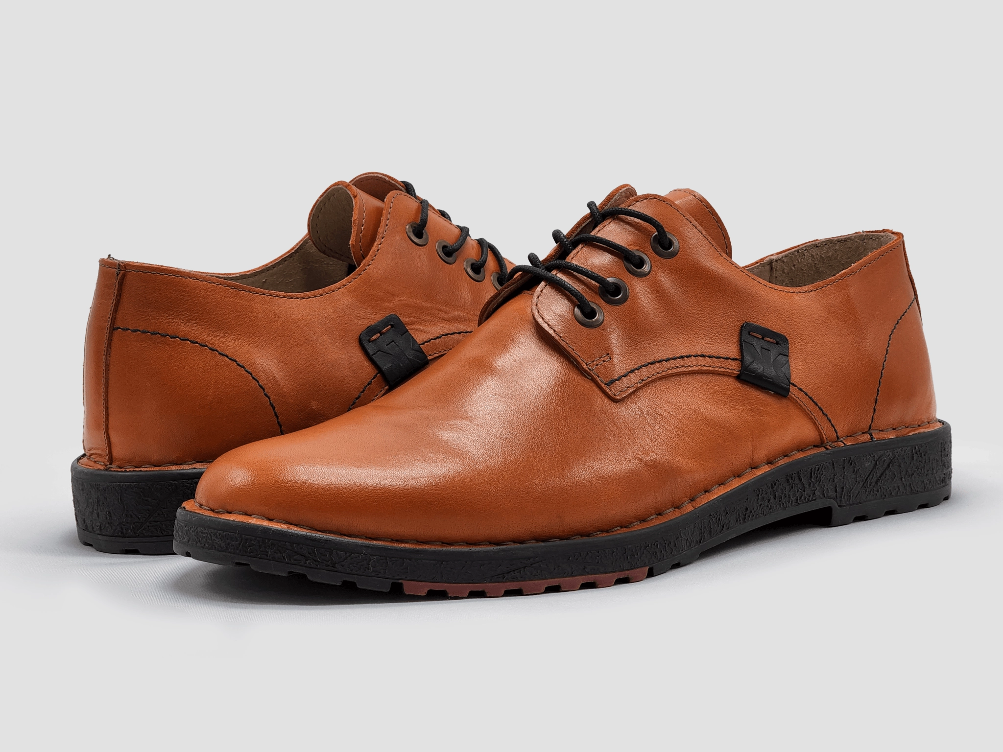 Men's Derby Leather Dress Shoes - Orange Track Sole Derby Shoes