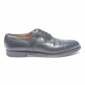 Mens Black Leather Brogue Shoes UK 9 Classic Formal Dress Lace-Up Black And White Leather Brogues
