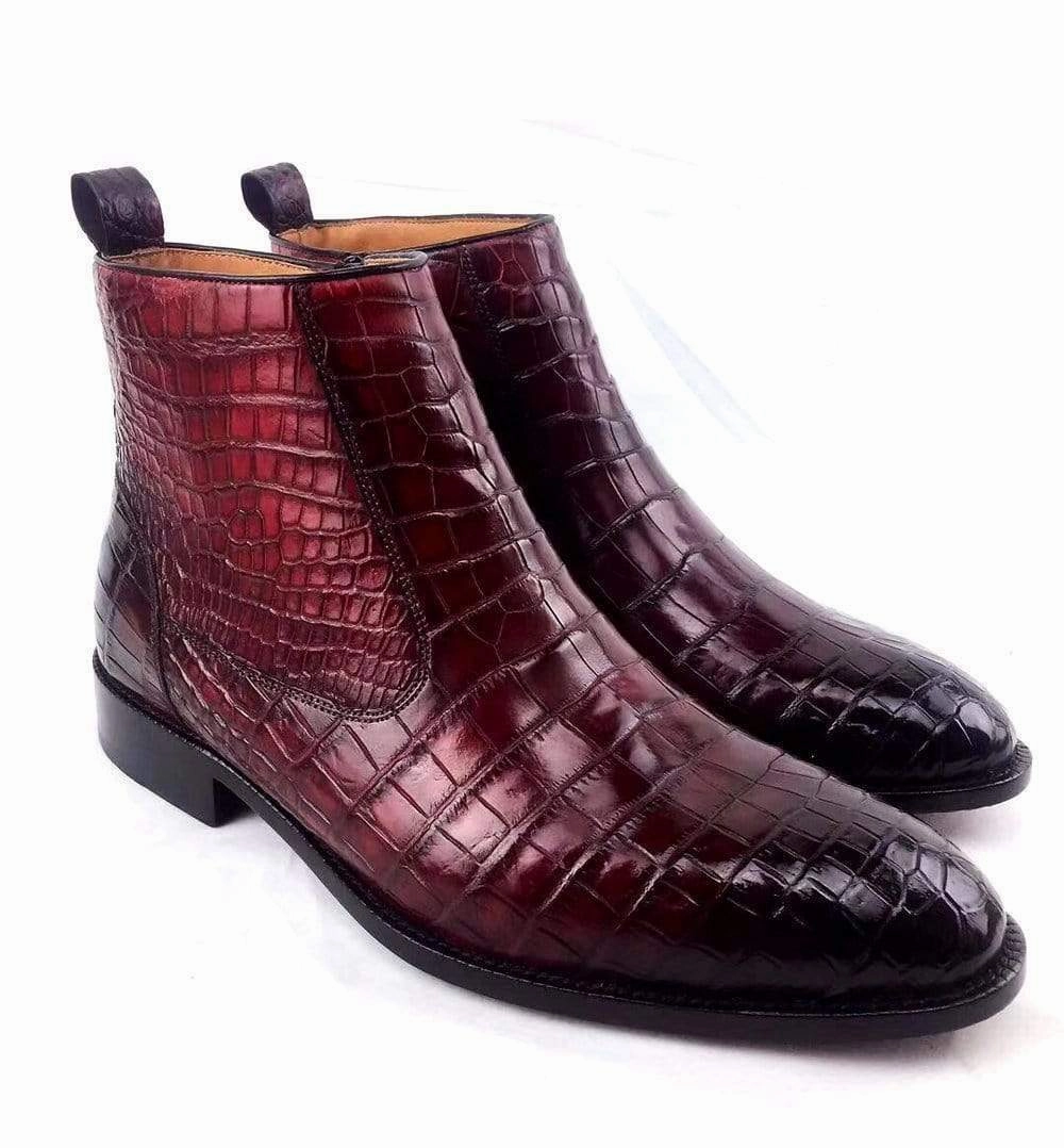 Mens Boots ,Crocodile Boots , Mens Vintage Crocodile Leather Side Zip Ankle Boots Boots Pointy Toe