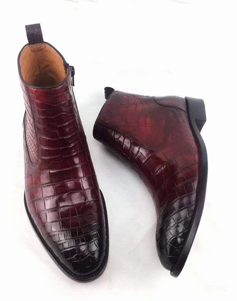 Casual Dress Boots Mens Boots ,Crocodile Boots , Mens Vintage Crocodile Leather Side Zip Ankle Boots