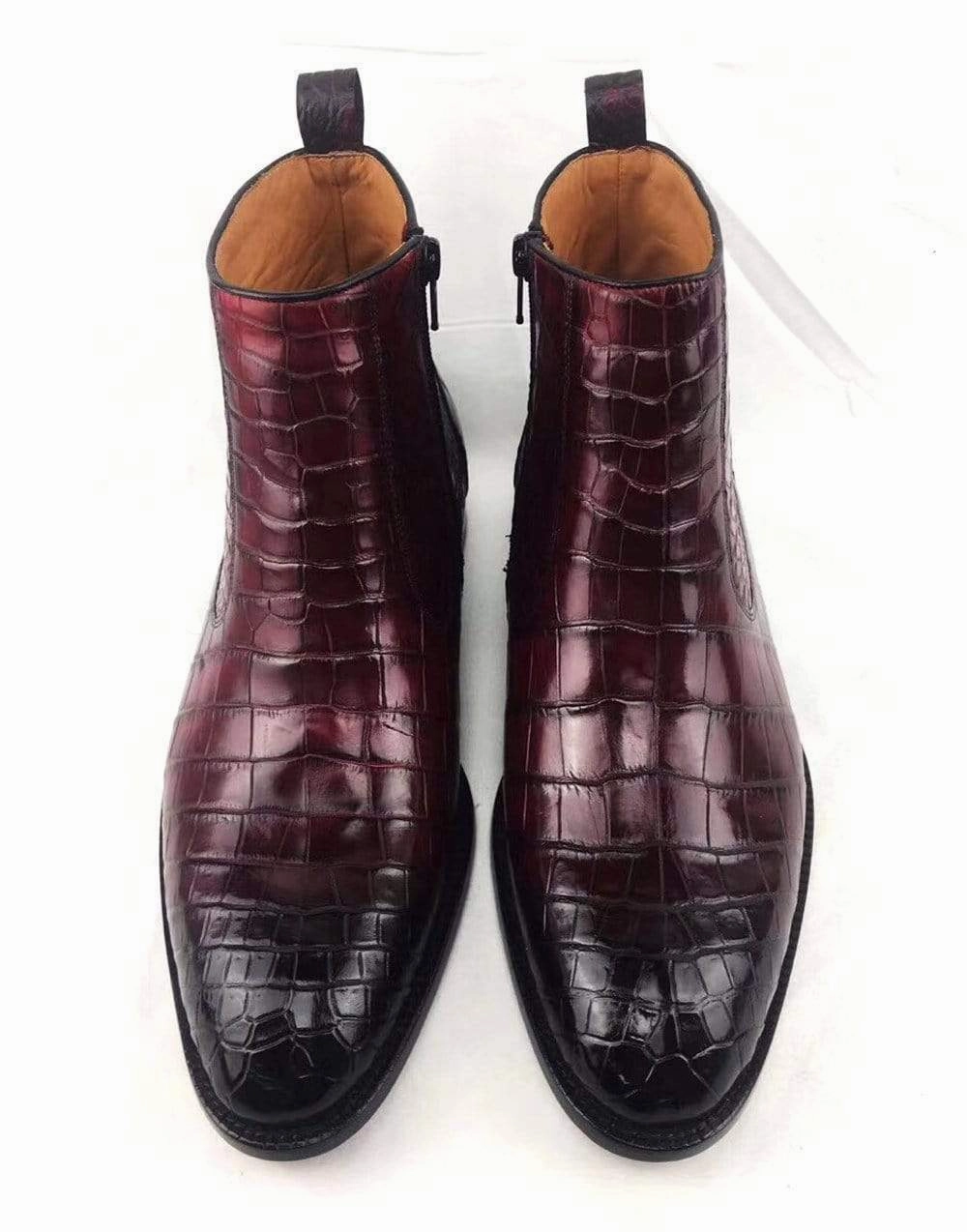 Mens Boots ,Crocodile Boots , Mens Vintage Crocodile Leather Side Zip Ankle Boots Ankle Cowgirl Boots