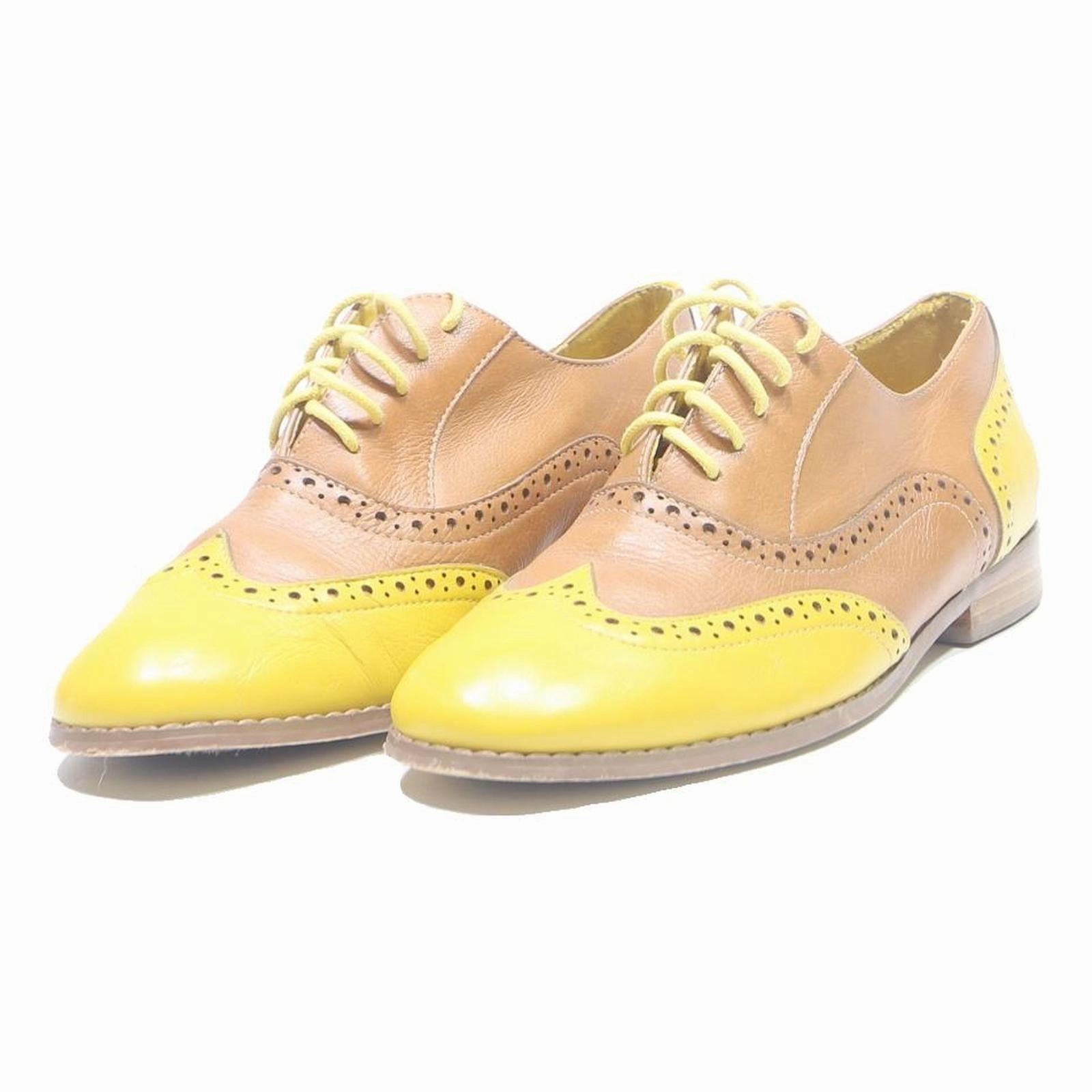Buckled Brogues MI PIACI Womens Brogue Leather Beige & Yellow Flat Shoes UK 4.5 Stylish