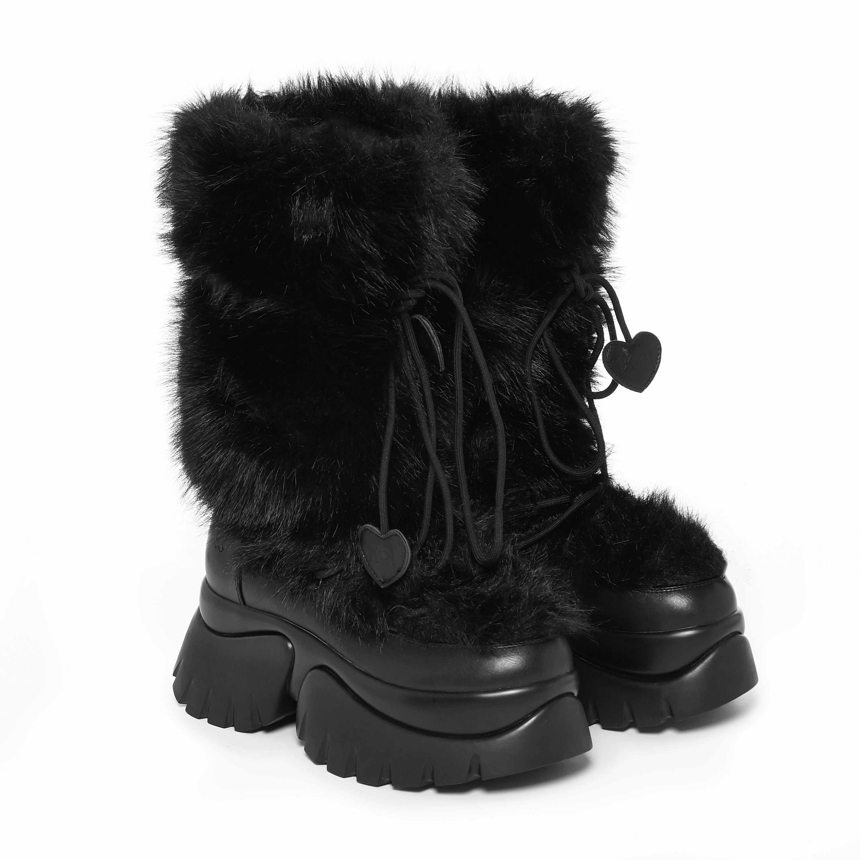 Midnight Sasquatch Fluffy Snow Boots - Black Knee High Combat Boots With Buckles