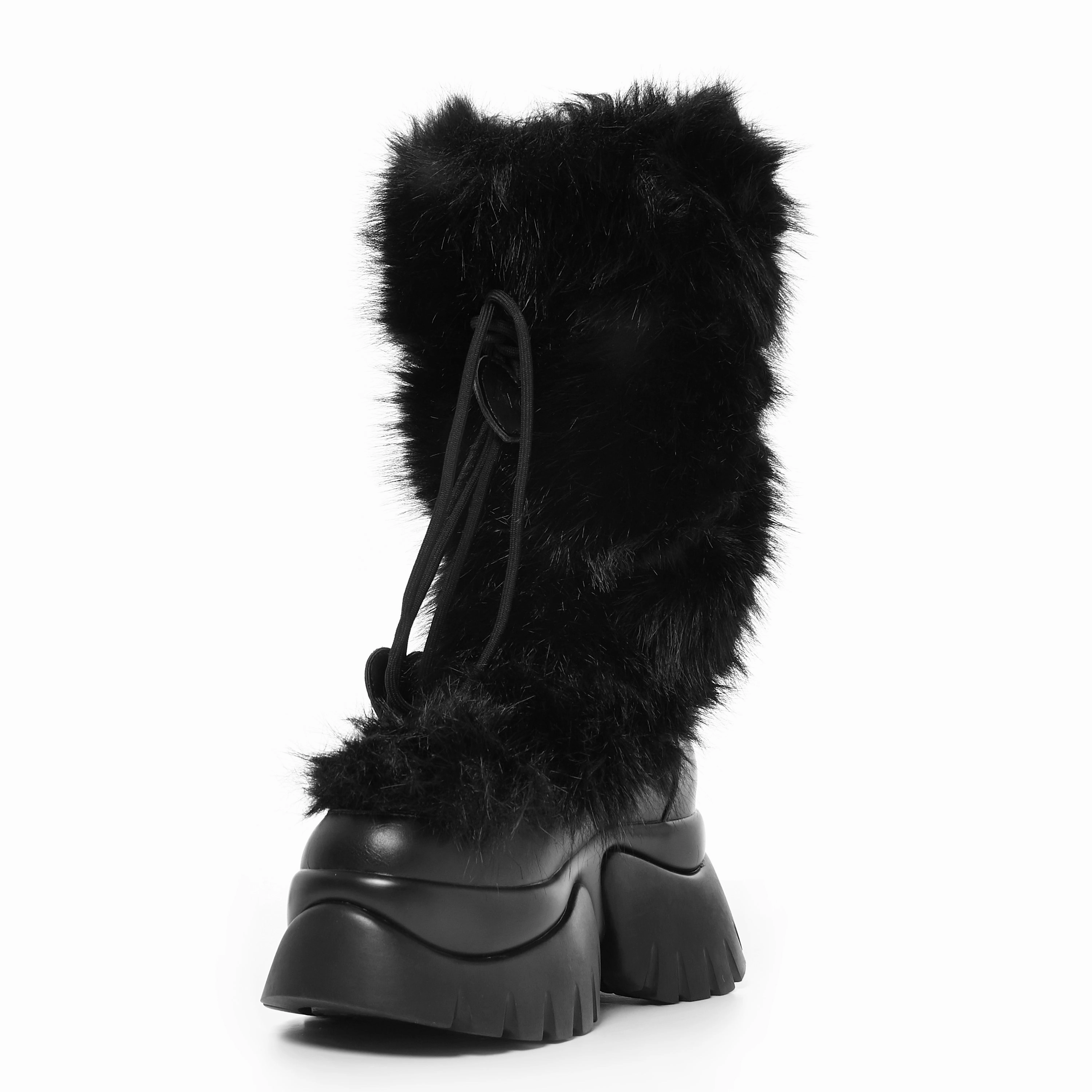 Midnight Sasquatch Fluffy Snow Boots - Black Victoria Knee High Boot