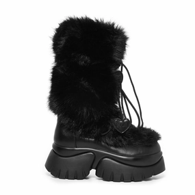 Midnight Sasquatch Fluffy Snow Boots - Black Lavan Knee High Boot
