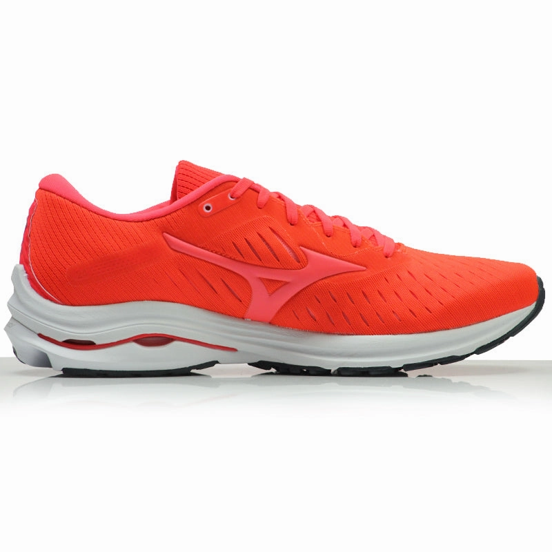 Running Shoes With Most Cushioning Mizuno Wave Rider 24 Men's Running Shoe - Ignition Red/Fiery Coral