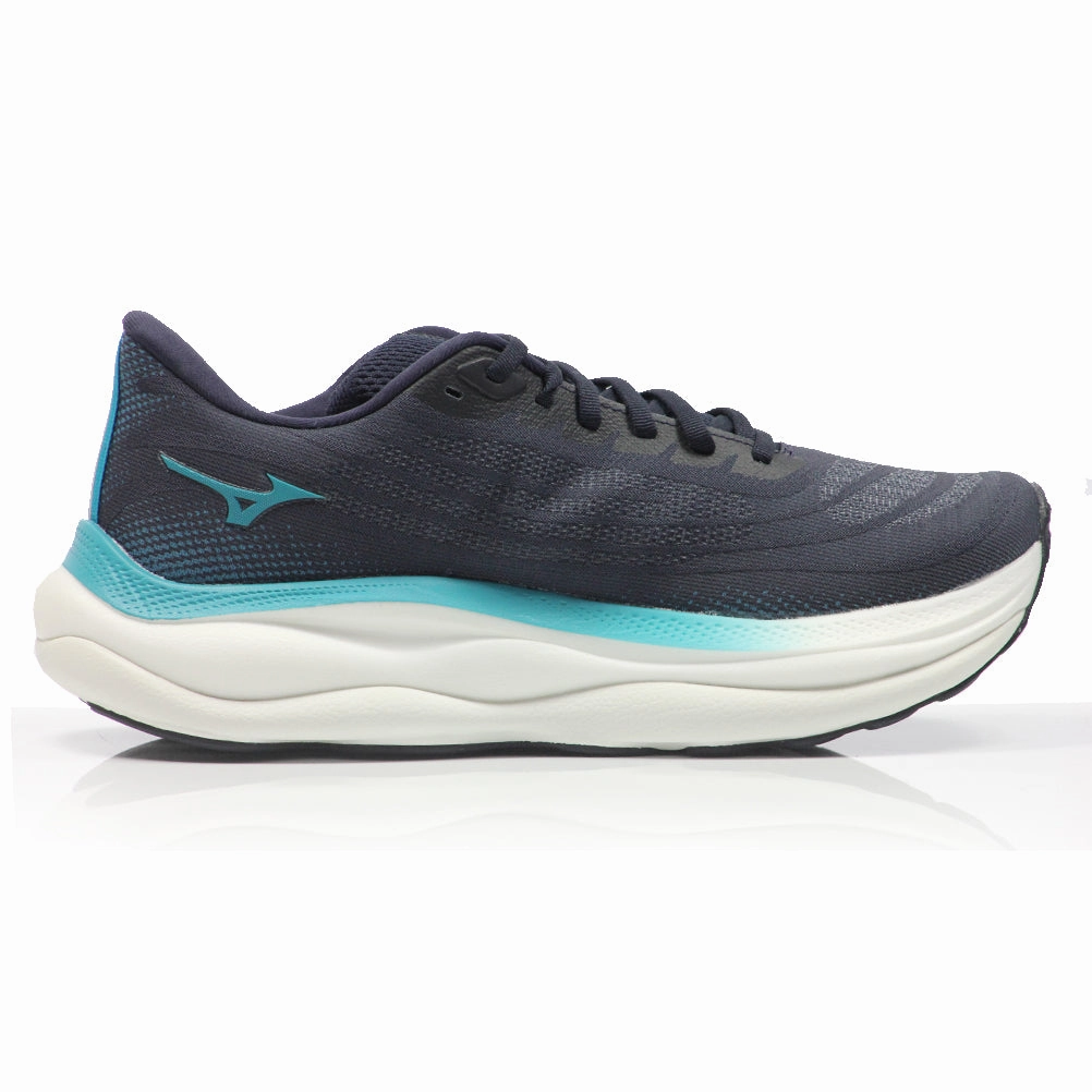 Best Running Shoes High Instep Mizuno Wave Sky 9 Men's Running Shoe - Baritone Blue/Citrus/Capri Breeze