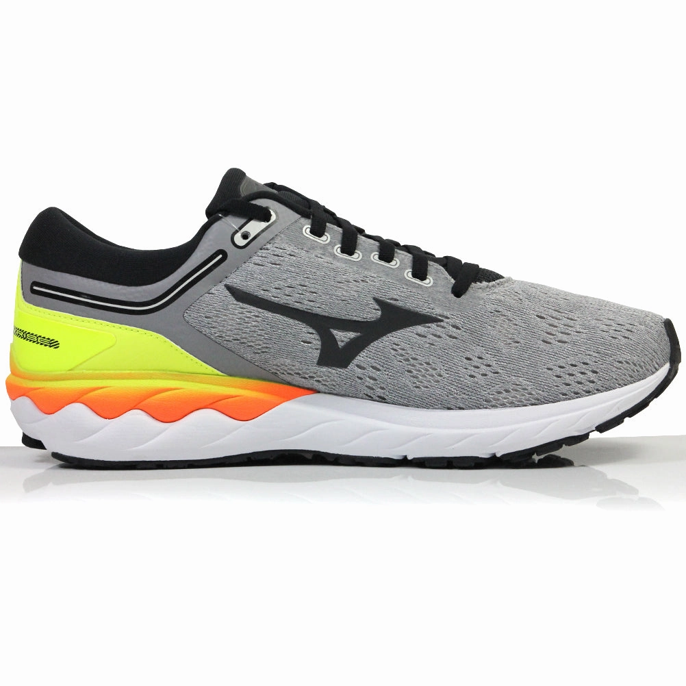Good Shoes For Running Cross Country Mizuno Wave Skyrise Men's Running Shoe - Frost Grey/Phantom/Safety Yellow