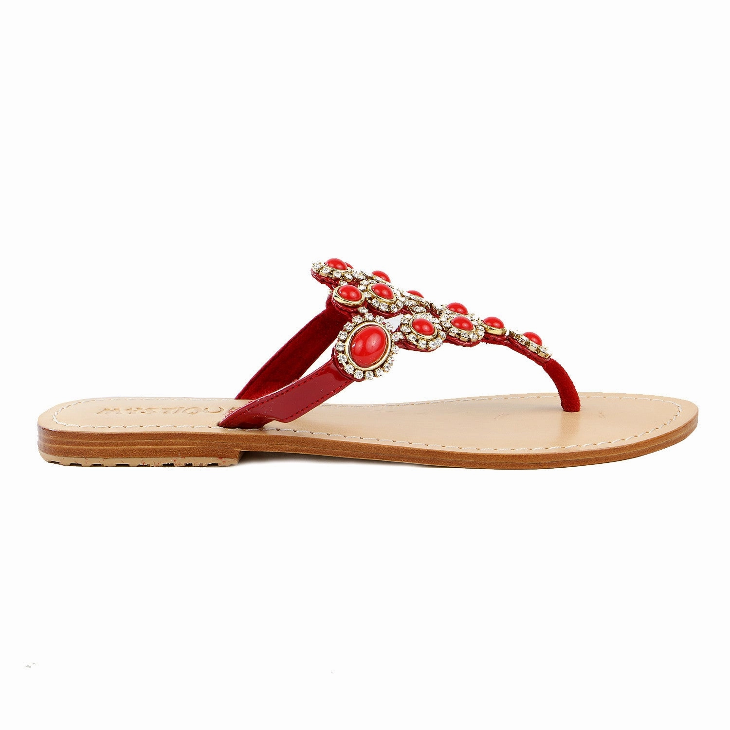 Birkenstock Flor Sandals Mystique 4998 Jeweled Flat Sandals - Red - Womens