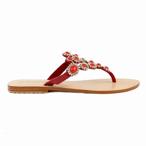 Mystique 4998 Jeweled Flat Sandals - Red - Womens Greek Sandals Gr