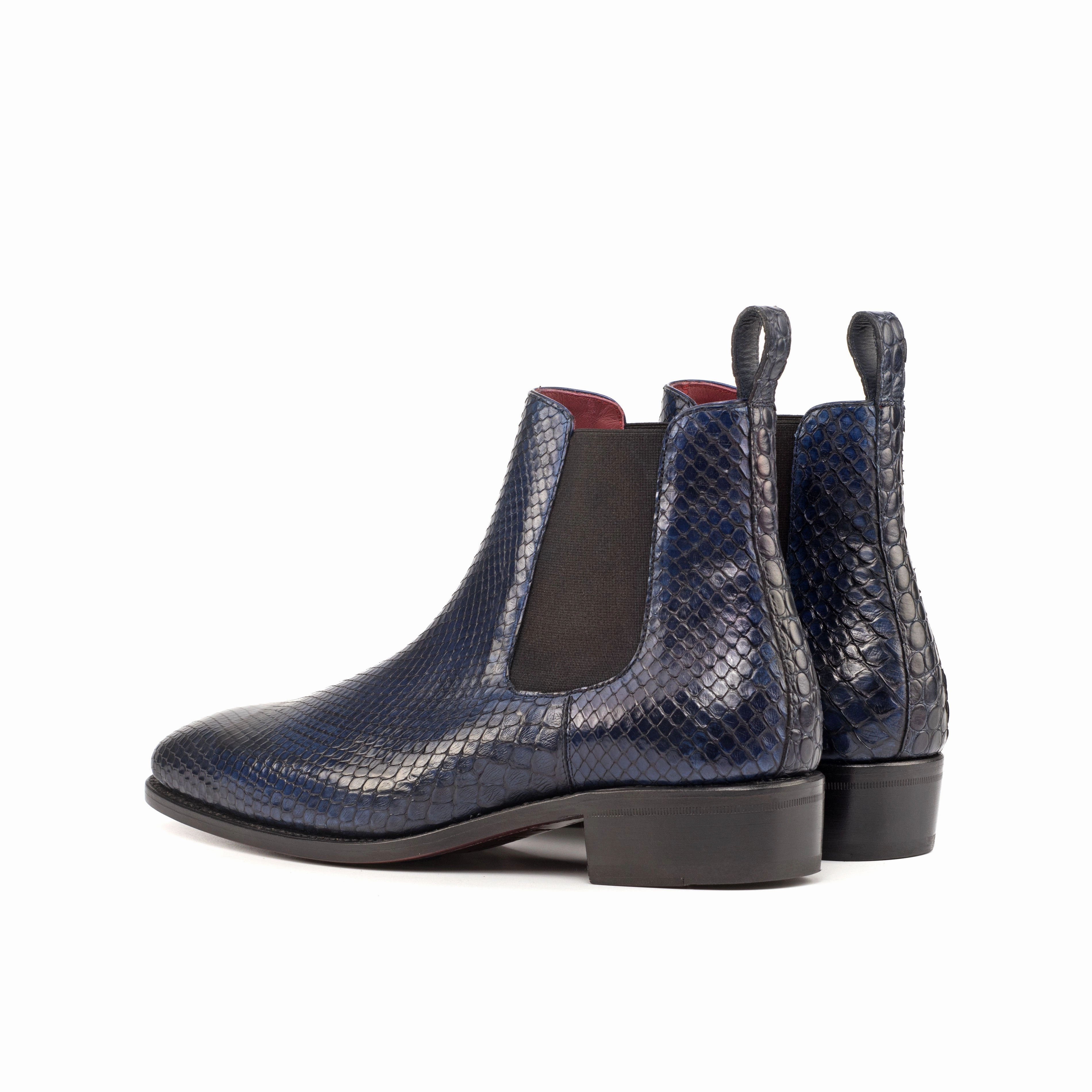 Navy Python Chelsea Boots Suede Heeled Boots