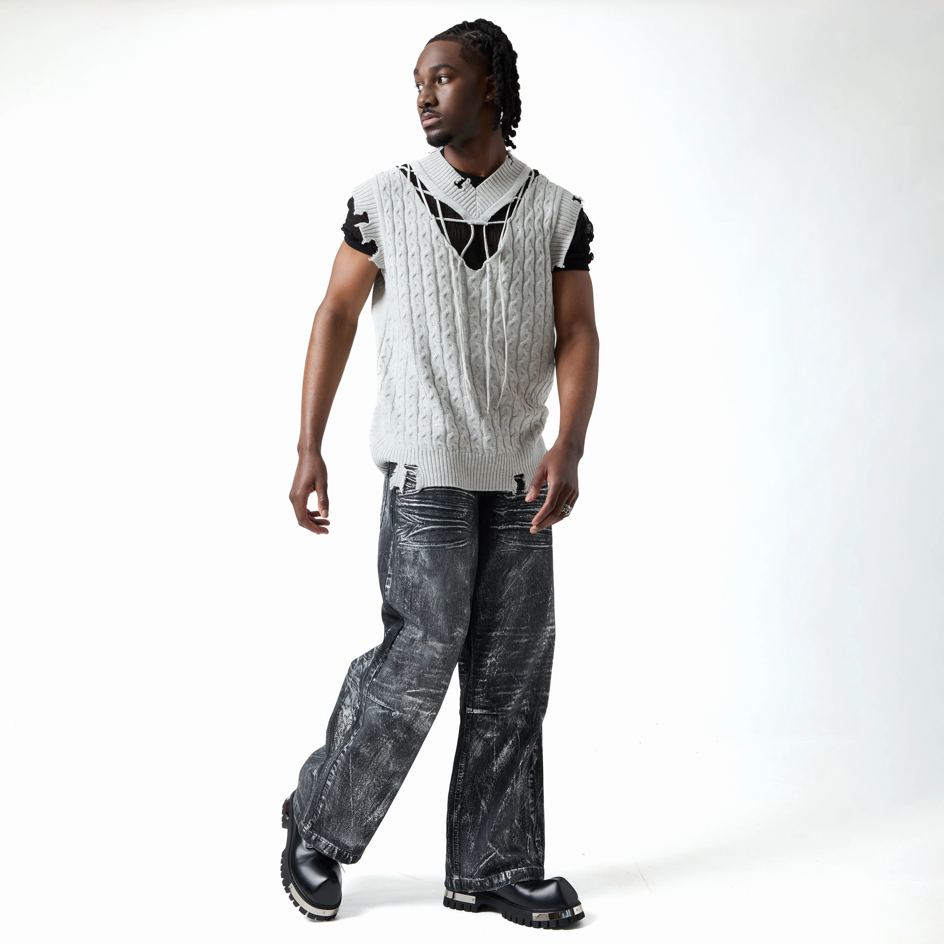 Nemesor M-Cap Men's Chunky Boots - Shadow Suede Harness Chelsea Boots