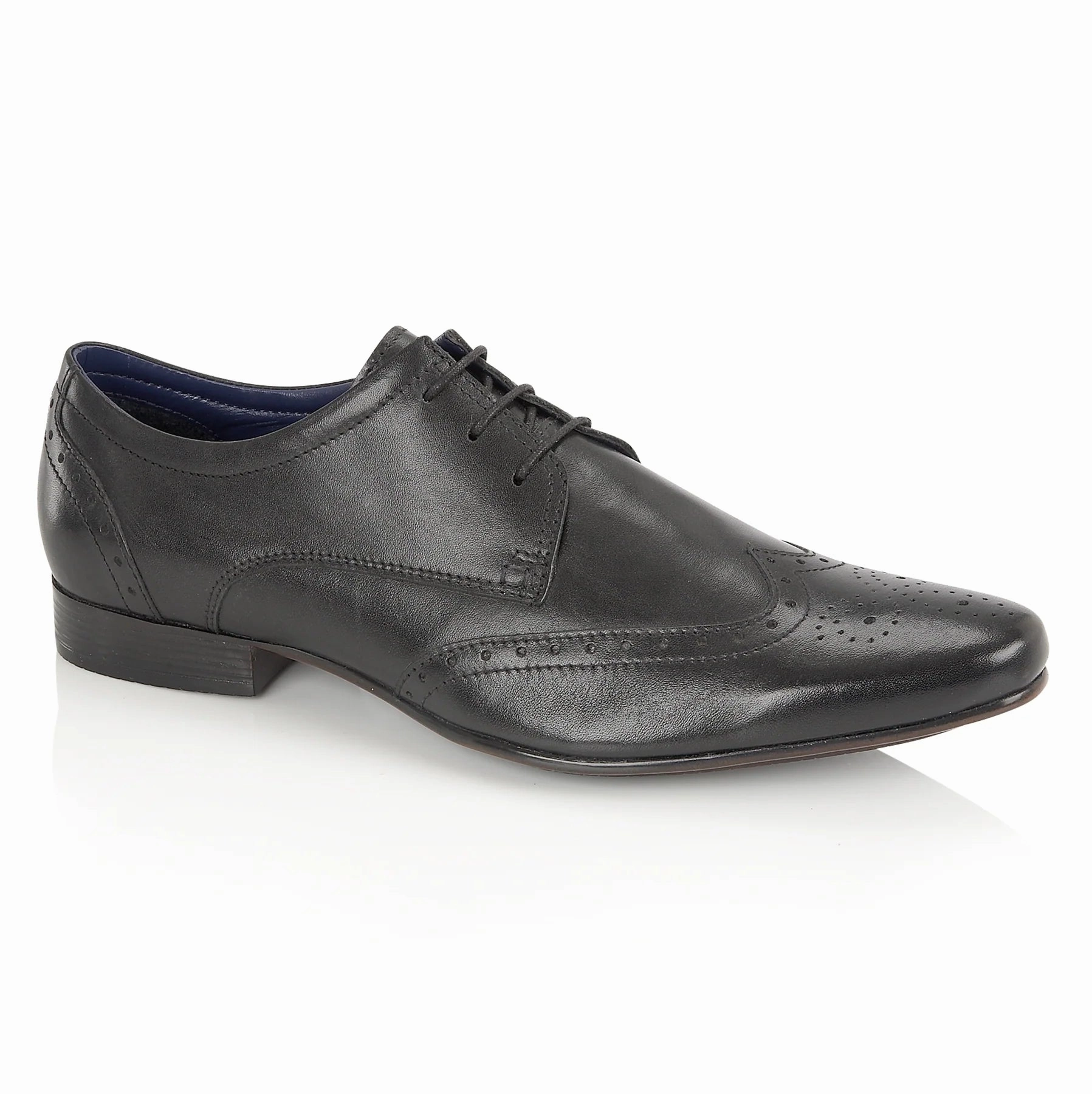 Brogue Pattern Fleet Leather Smart Formal Leather Brogue Shoes - Black