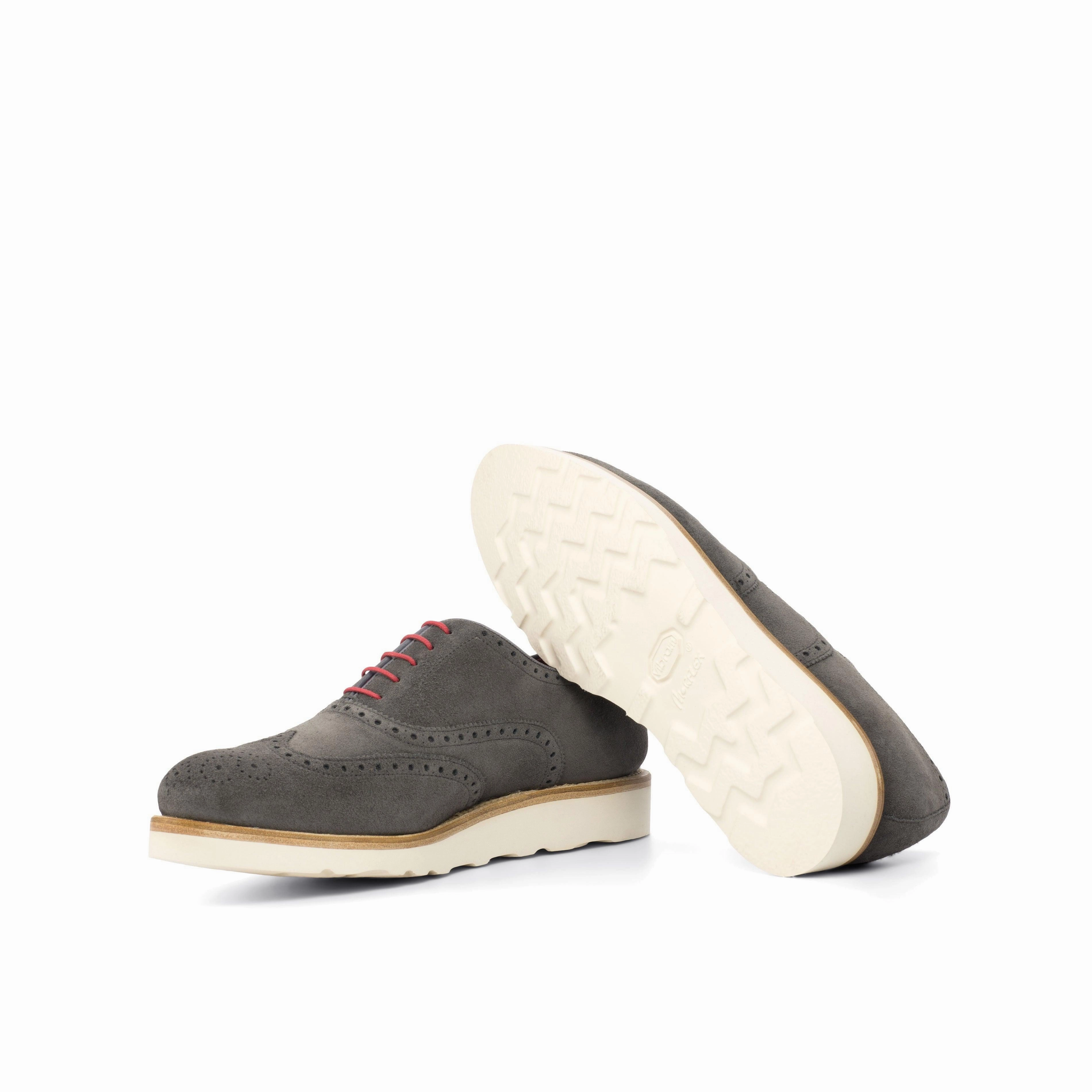 Casual Brogue Shoes Grey Suede Mid Heel Brogues