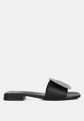 ollilie rhinestones embellished brooch slip on sandals Heel Strappy Sandals