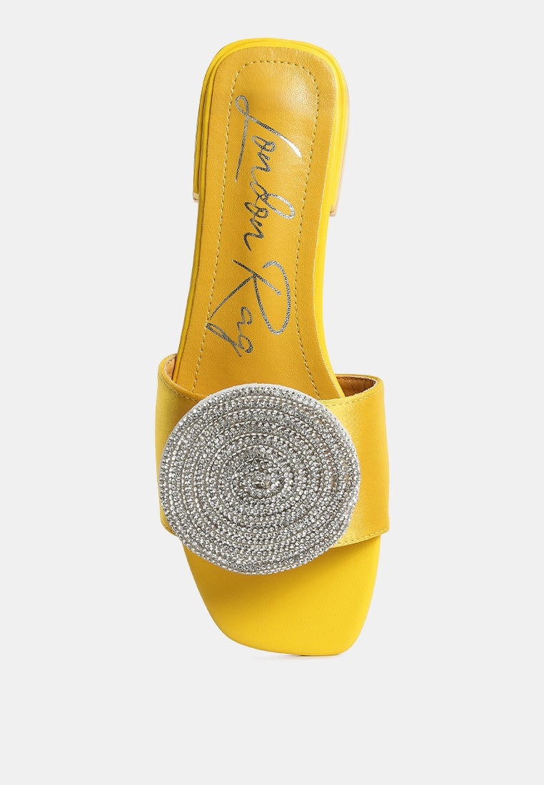 ollilie rhinestones embellished brooch slip on sandals Viakix Sandals